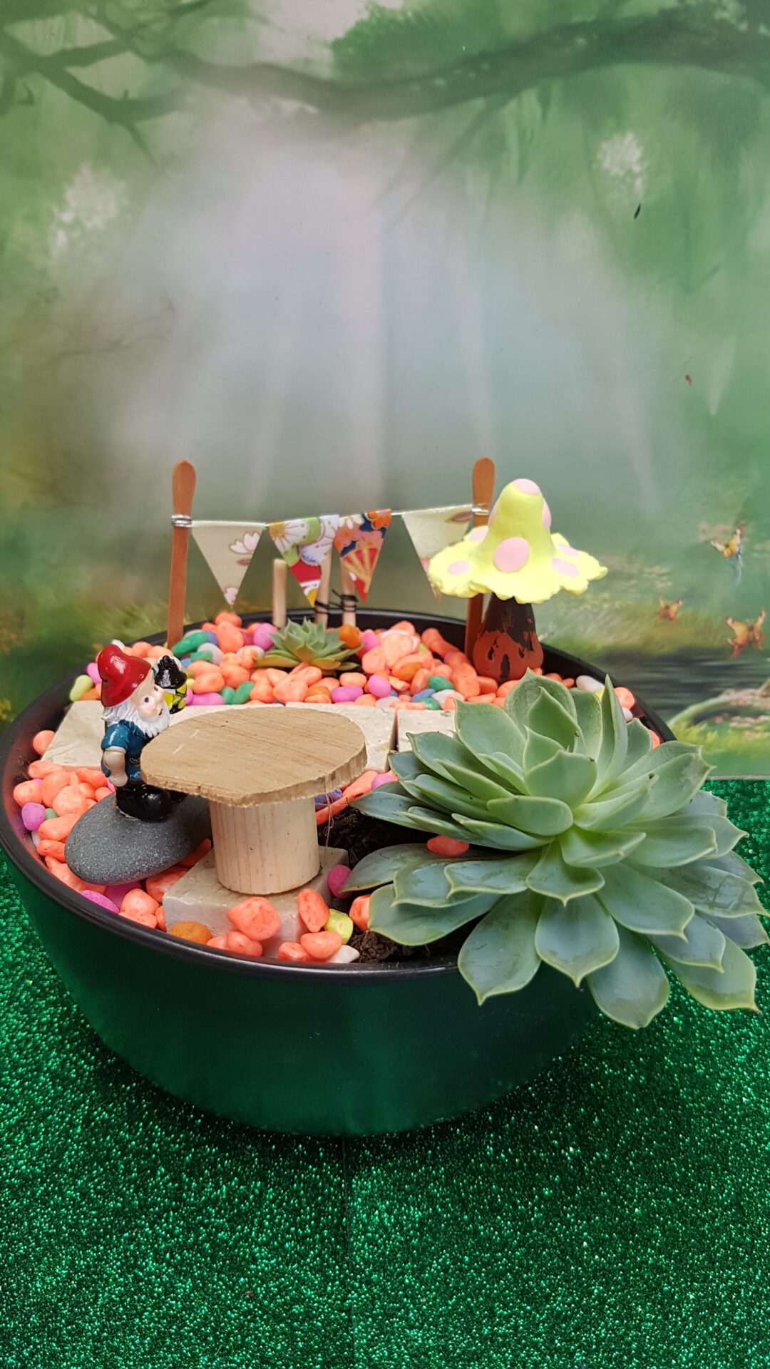 Image of Mini Bonsai Garden with living plants and structures. event